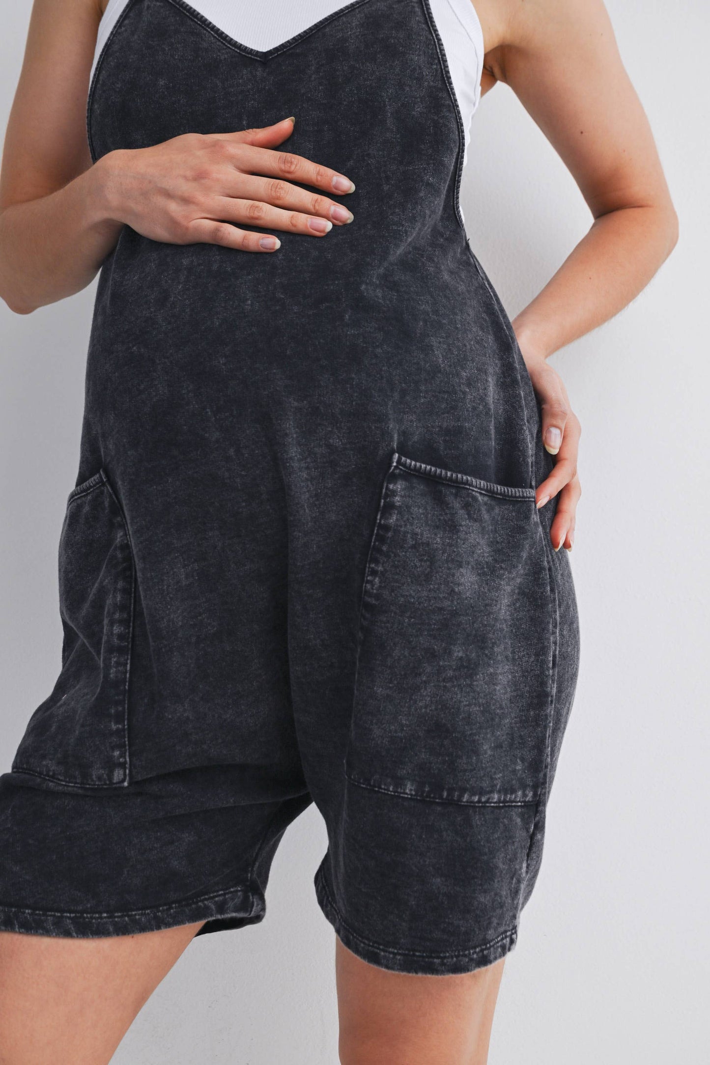 Acid Wash Maternity Romper