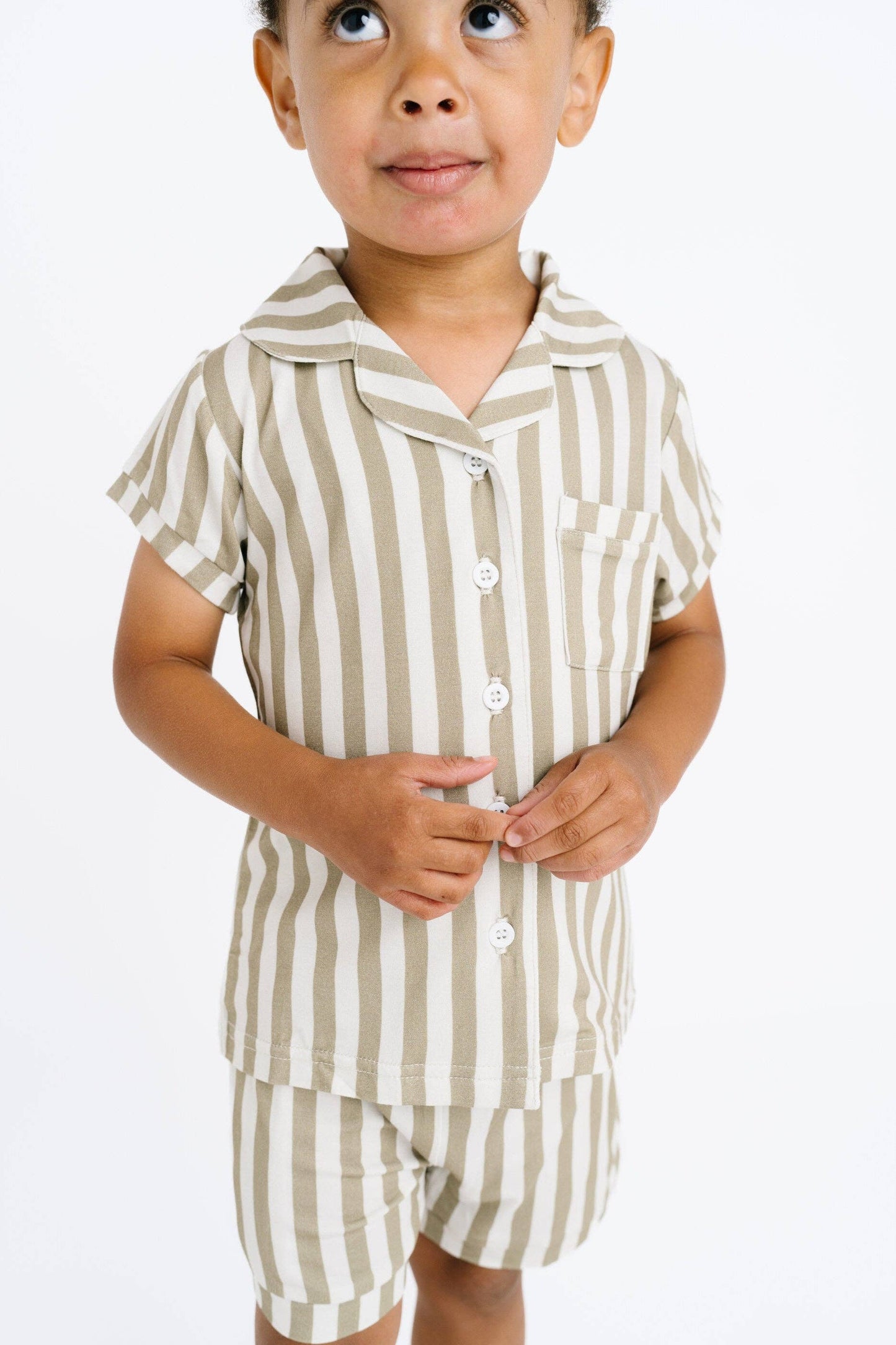 Olive Stripe Bamboo Short Button Up Set
