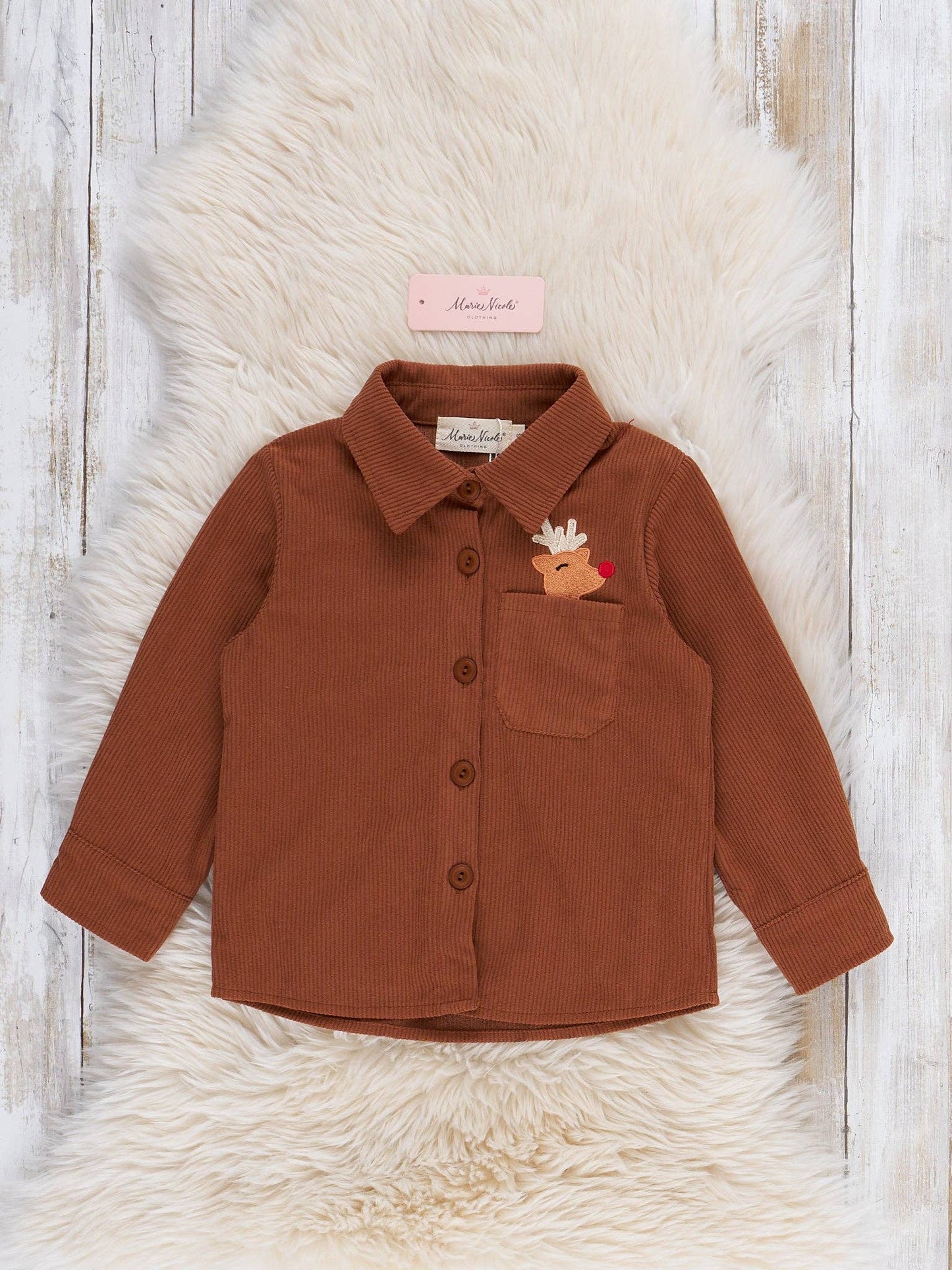 Reindeer Peek-a-boo Pocket Embroidered Shirt