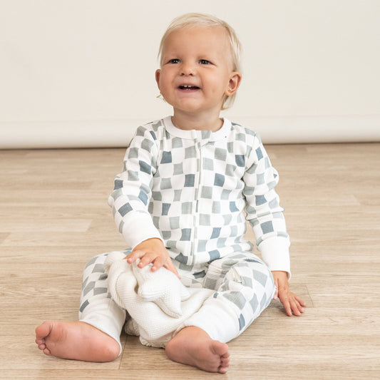 Organic 2-Way Zip Romper - Chequered
