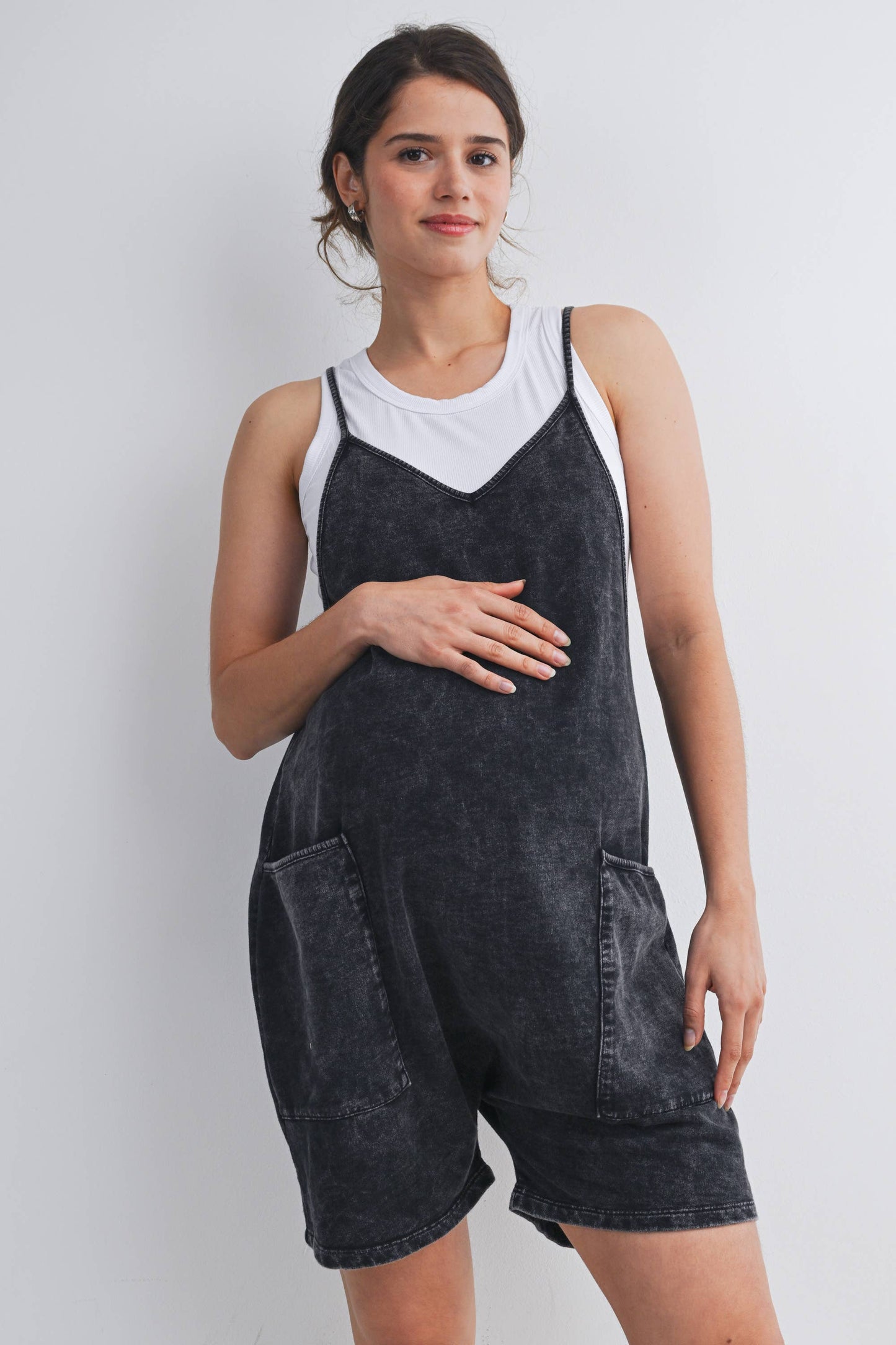 Acid Wash Maternity Romper