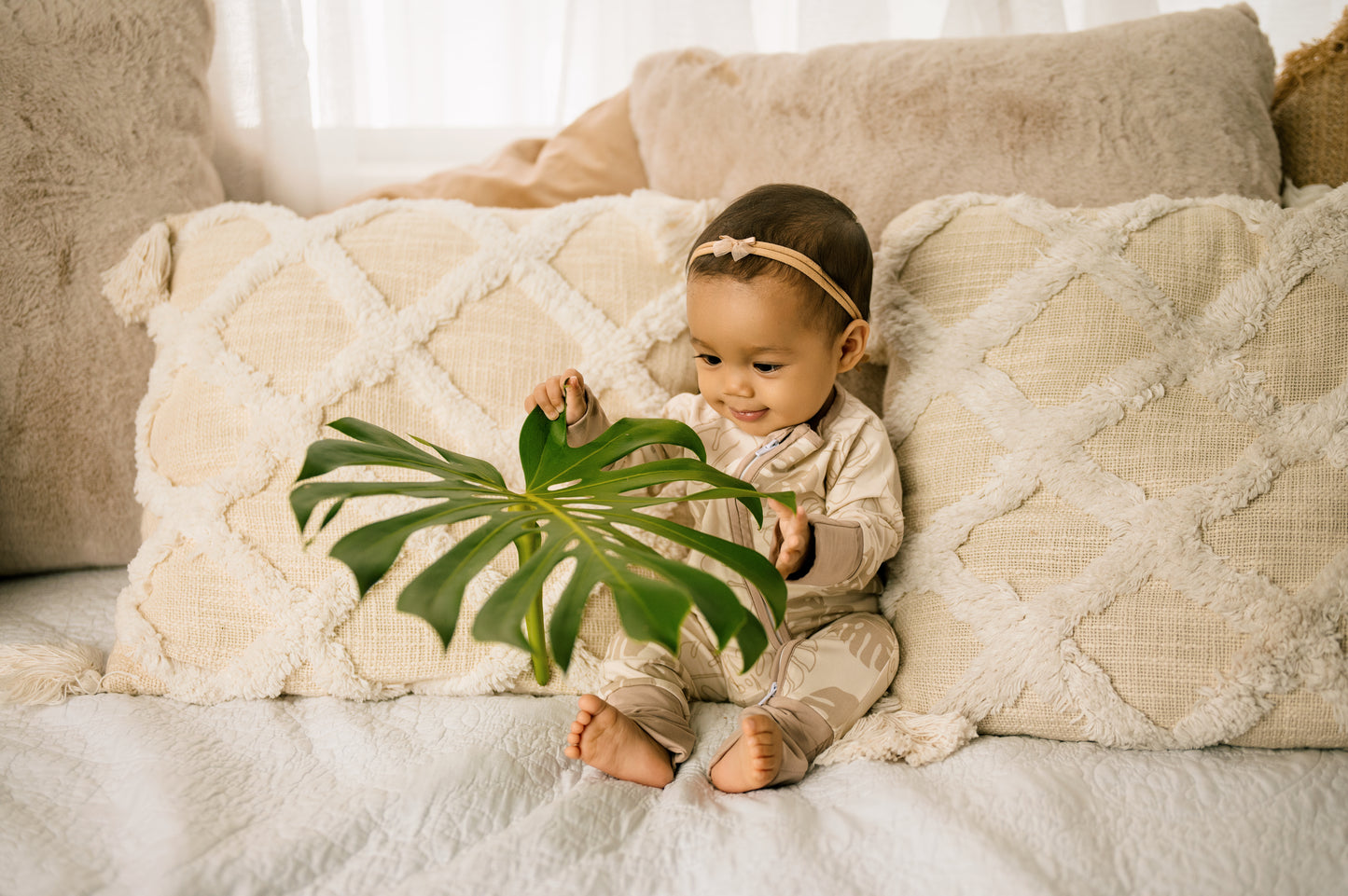 Toasted Monstera Baby Bamboo Coverall