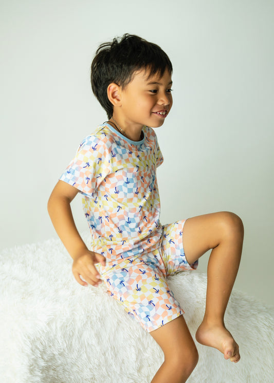 Sunset Checker Short Bamboo Pajamas