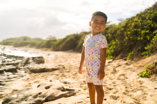 Sunset Checker Shortie Bamboo Romper