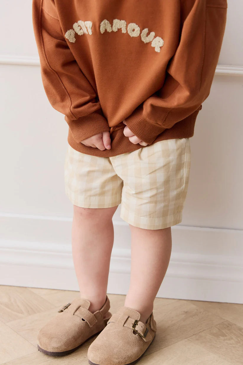 Organic Cotton Louis Short - Gingham Pale Khaki