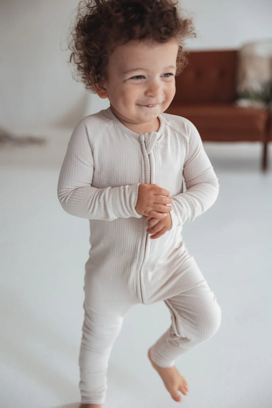 Ribbed Zip Romper || Oat