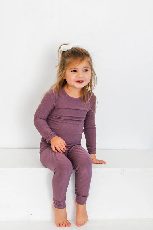 Ribbed Two Piece Pajamas || Plum