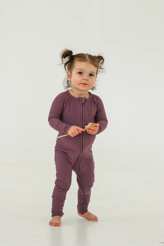 Ribbed Zip Romper || Plum