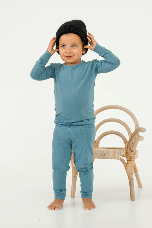 Ribbed Two Piece Pajamas || Sea Blue