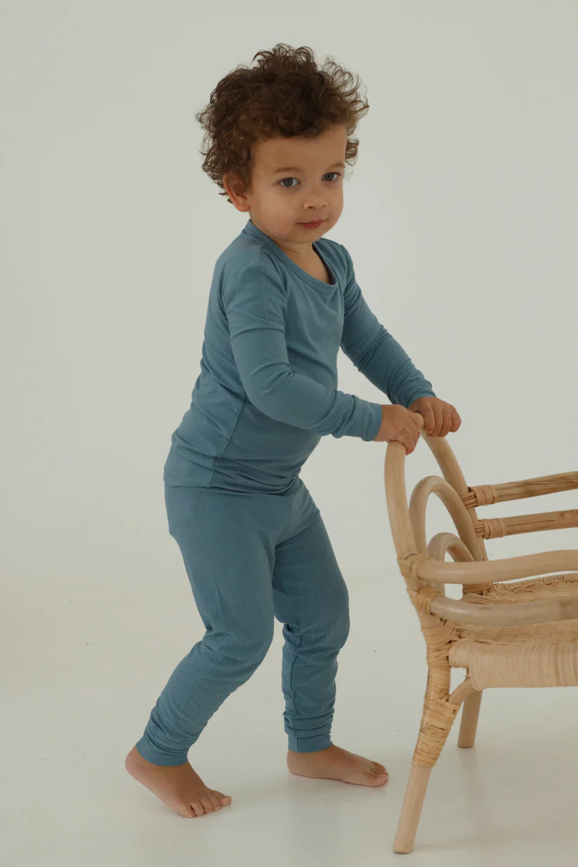 Ribbed Two Piece Pajamas || Sea Blue