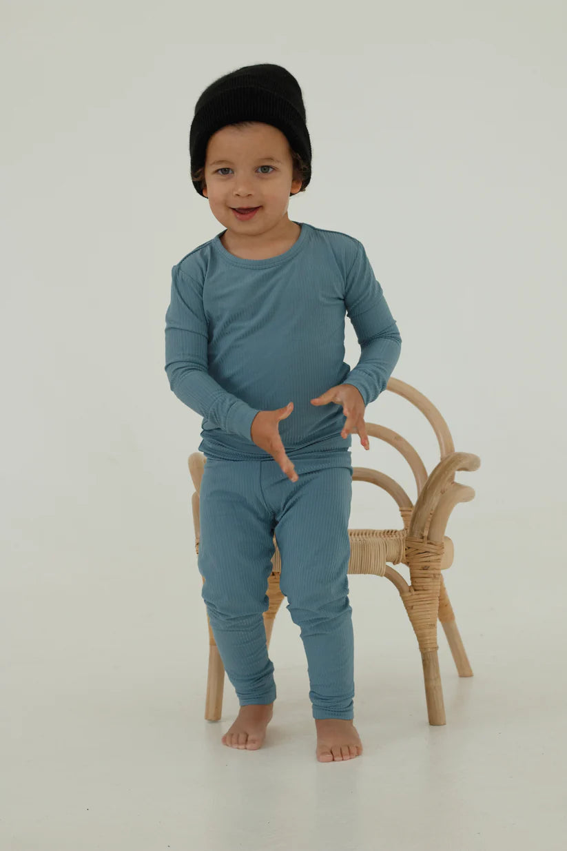 Ribbed Two Piece Pajamas || Sea Blue