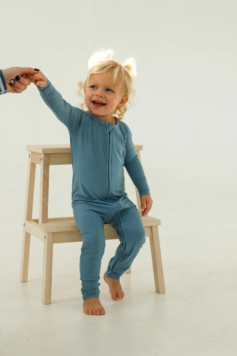 Ribbed Zip Romper || Sea Blue
