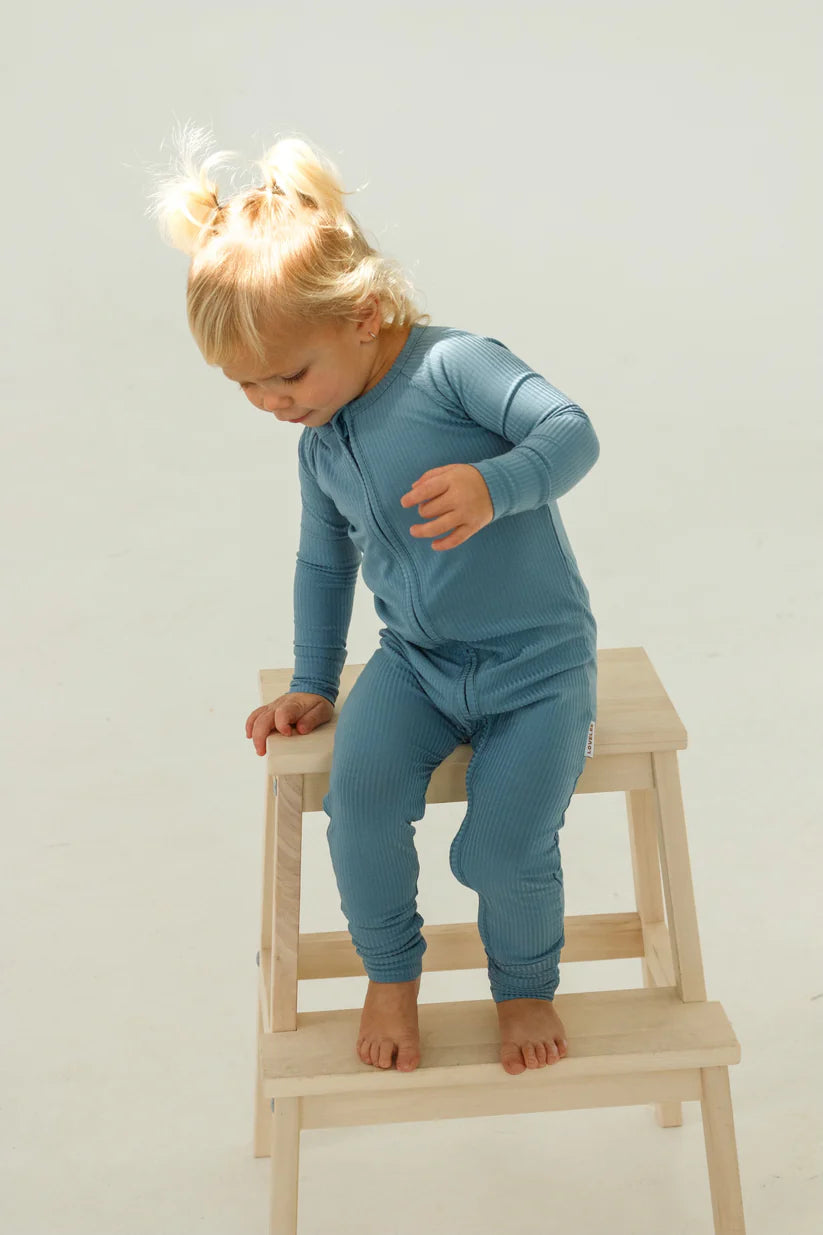 Ribbed Zip Romper || Sea Blue