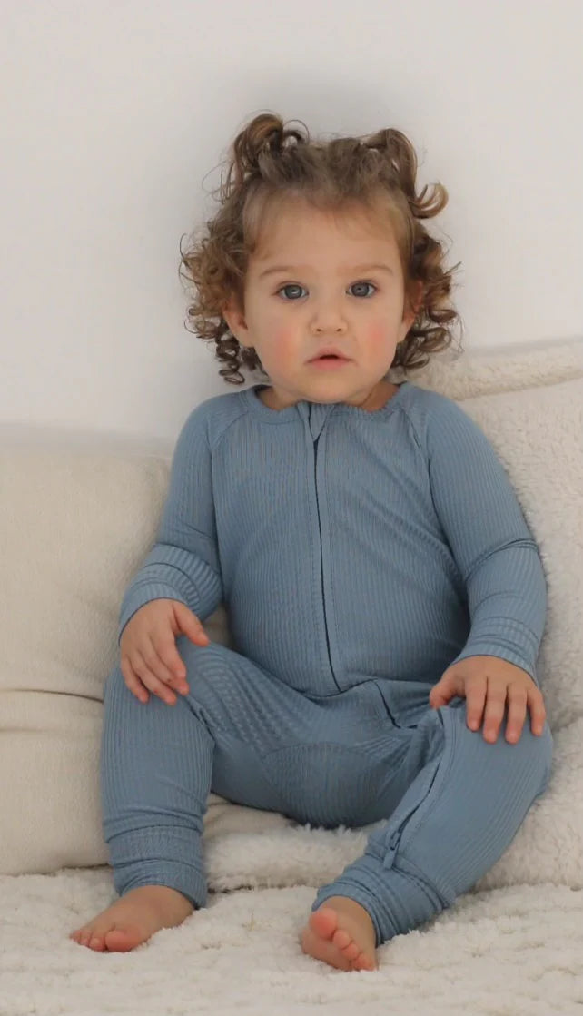 Ribbed Zip Romper || Sea Blue