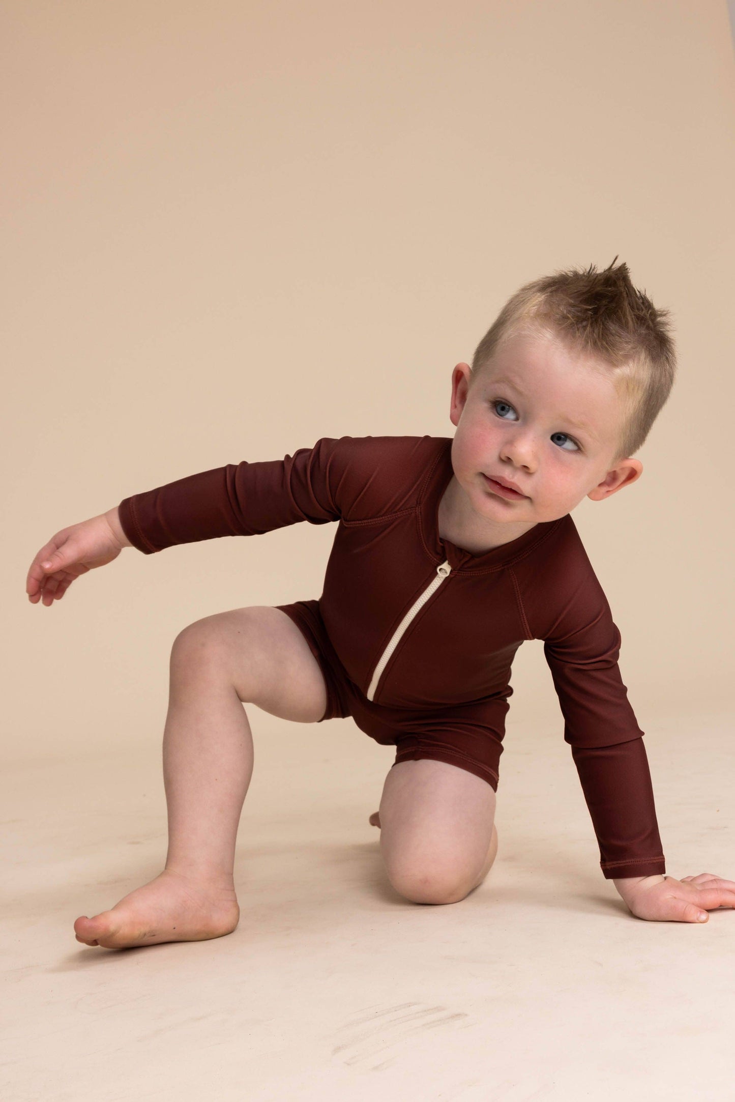 Zip-Up Rashguard | Warm Brown/Tan Color Block