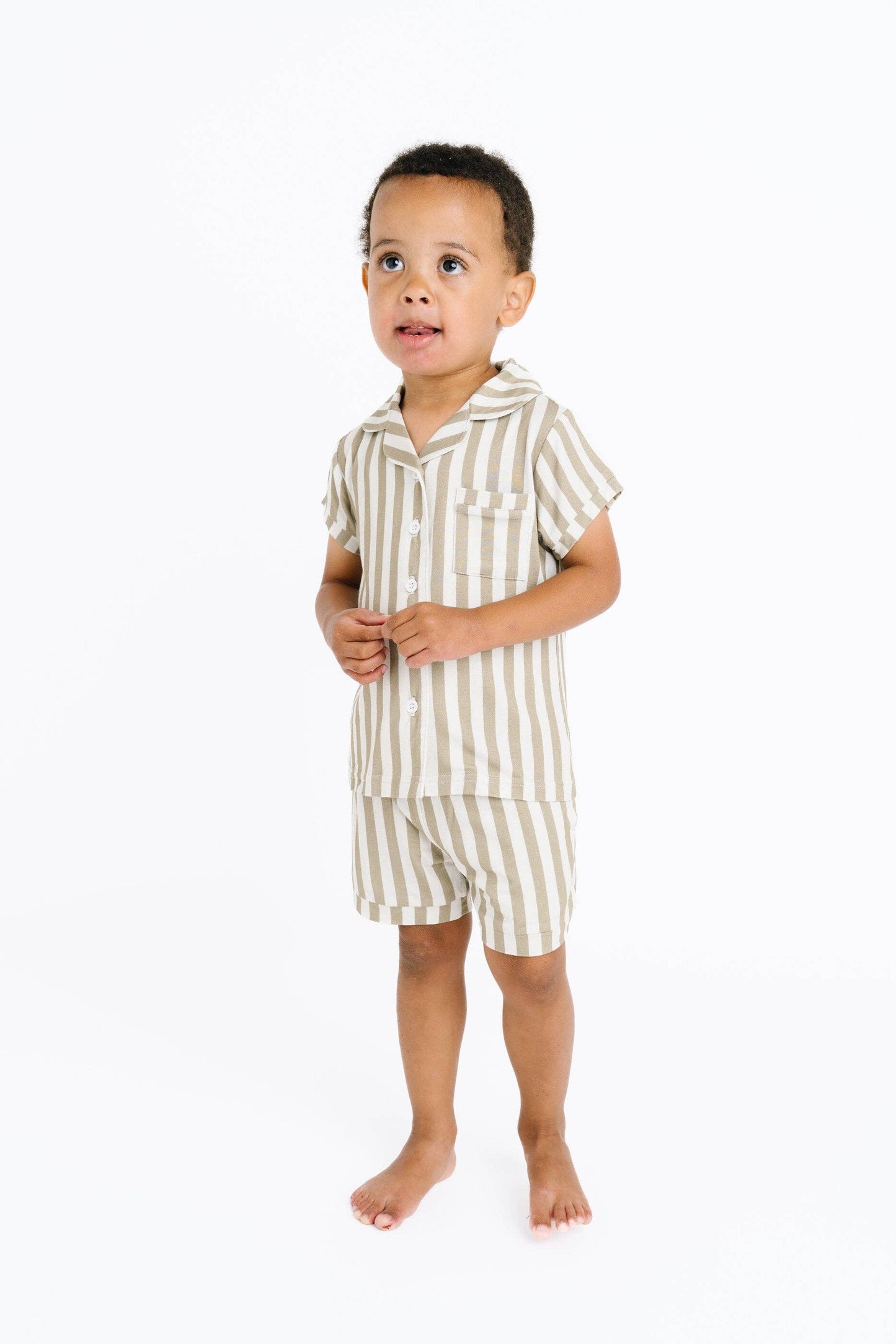 Olive Stripe Bamboo Short Button Up Set