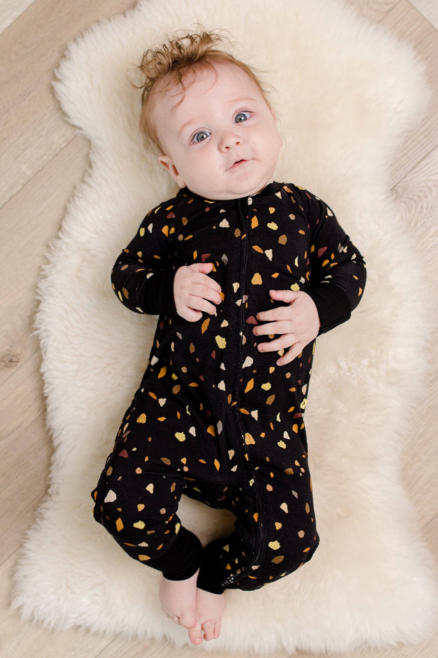 Bamboo Baby Pajamas Zip Up Sleeper - Space Junk Black