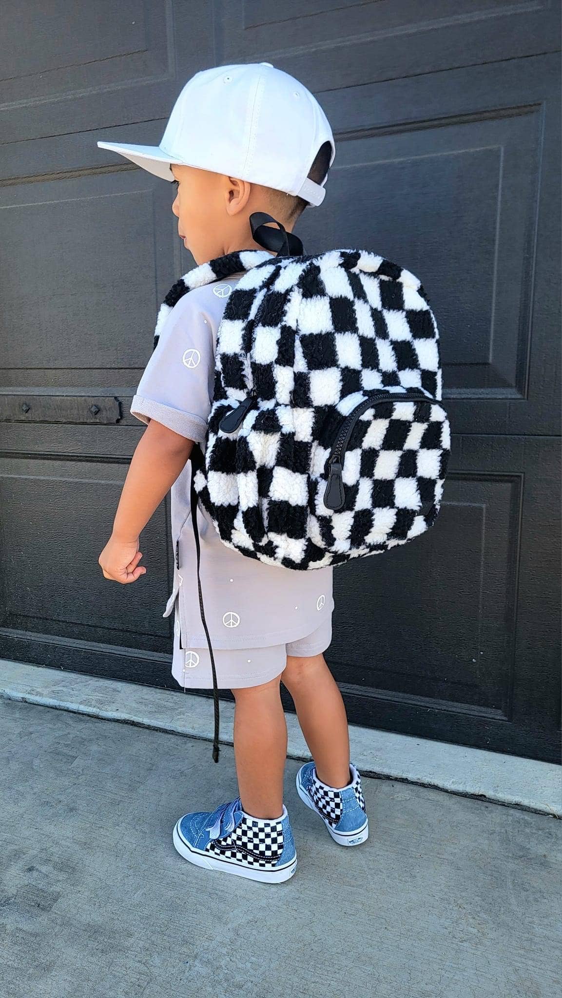 The Aspen Kids Mini Backpack- Sherpa Black and White Check