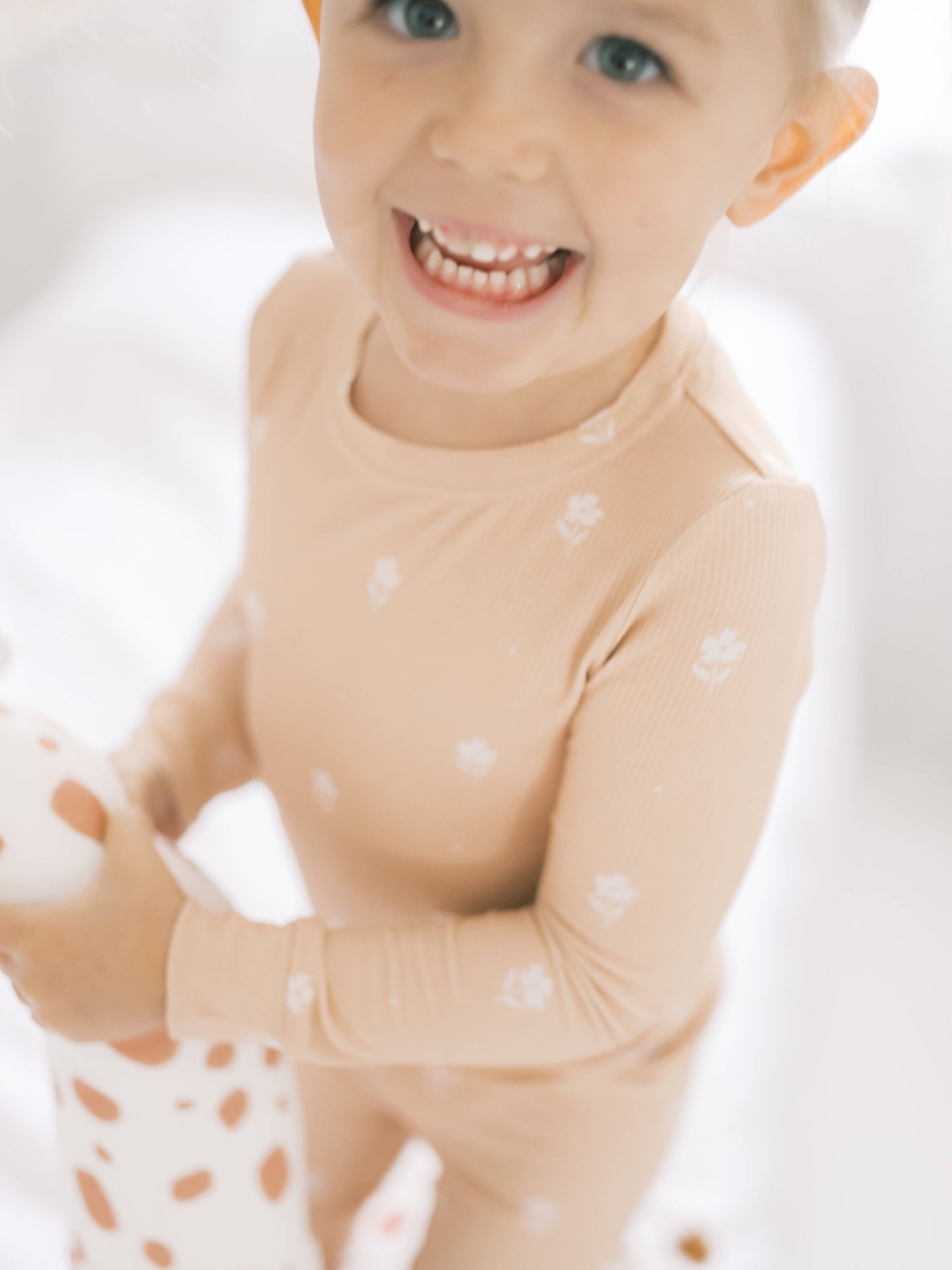 Ribbed Bamboo Pj Set || Beige Floral