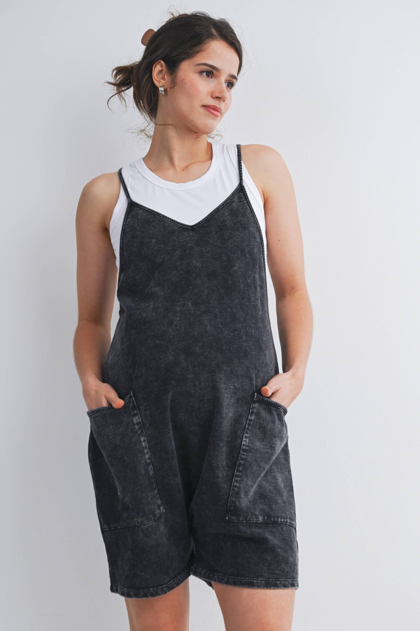 Acid Wash Maternity Romper