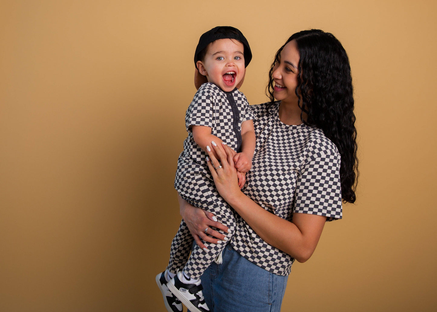 Adult Unisex Tee - Washed B&W Check