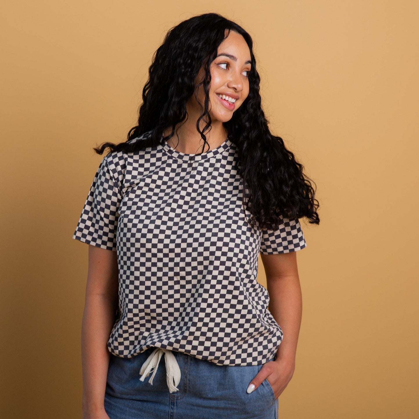 Adult Unisex Tee - Washed B&W Check