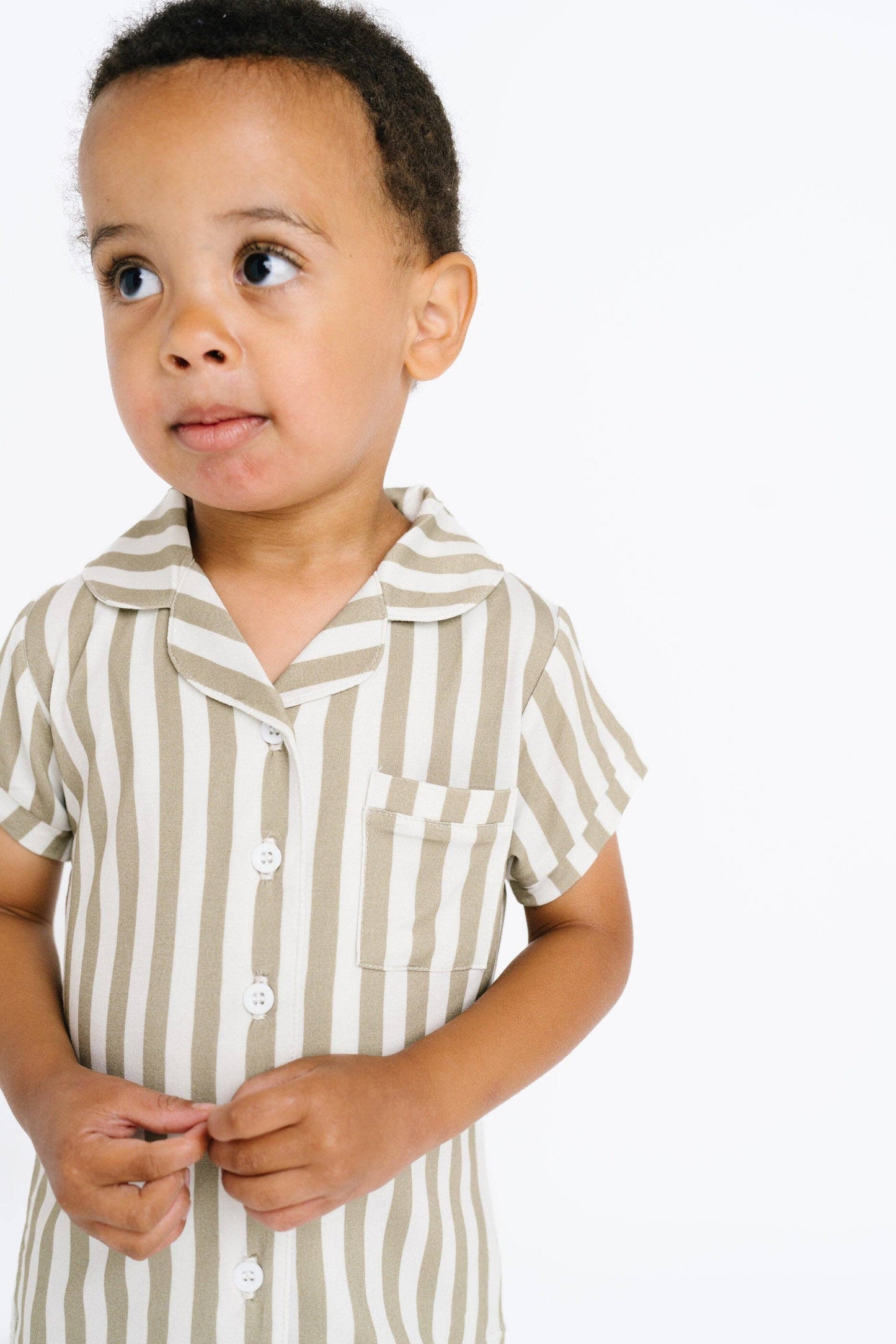 Olive Stripe Bamboo Short Button Up Set