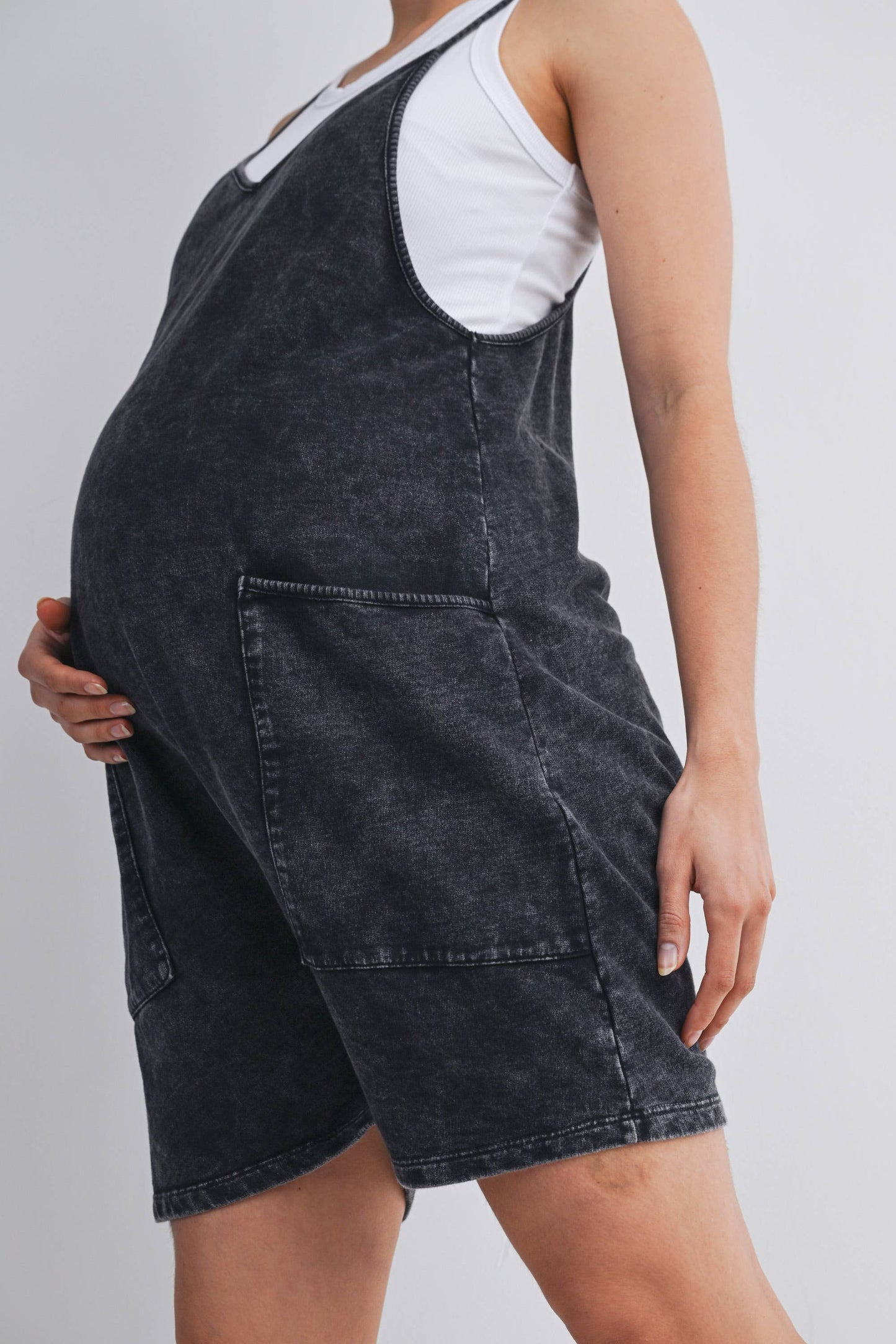Acid Wash Maternity Romper
