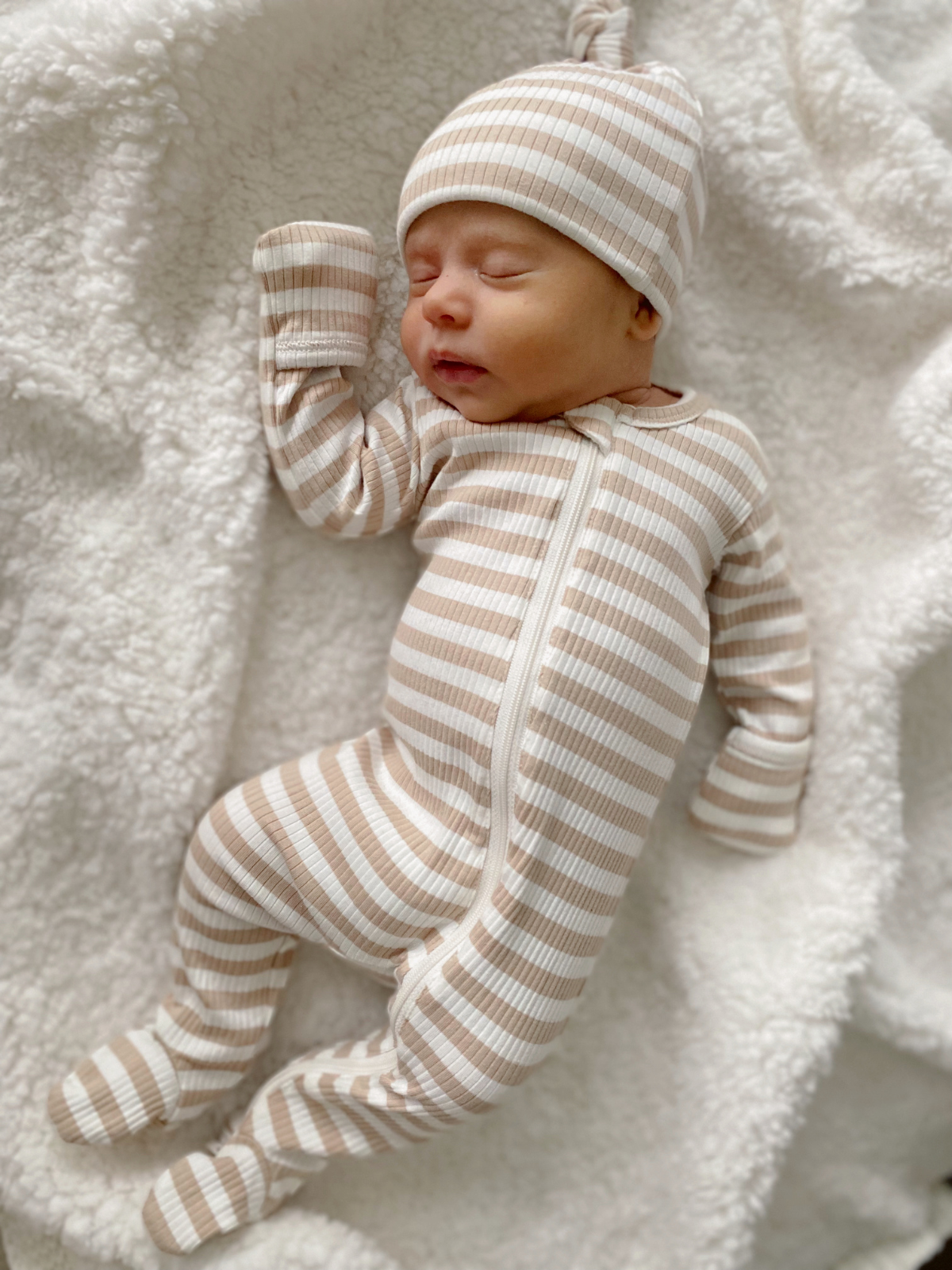 Tan Stripe / Organic Ribbed Beanie (Baby - Kids)