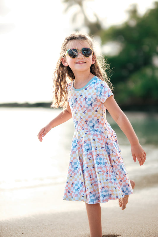 Sunset Checker Bamboo T-Shirt Dress