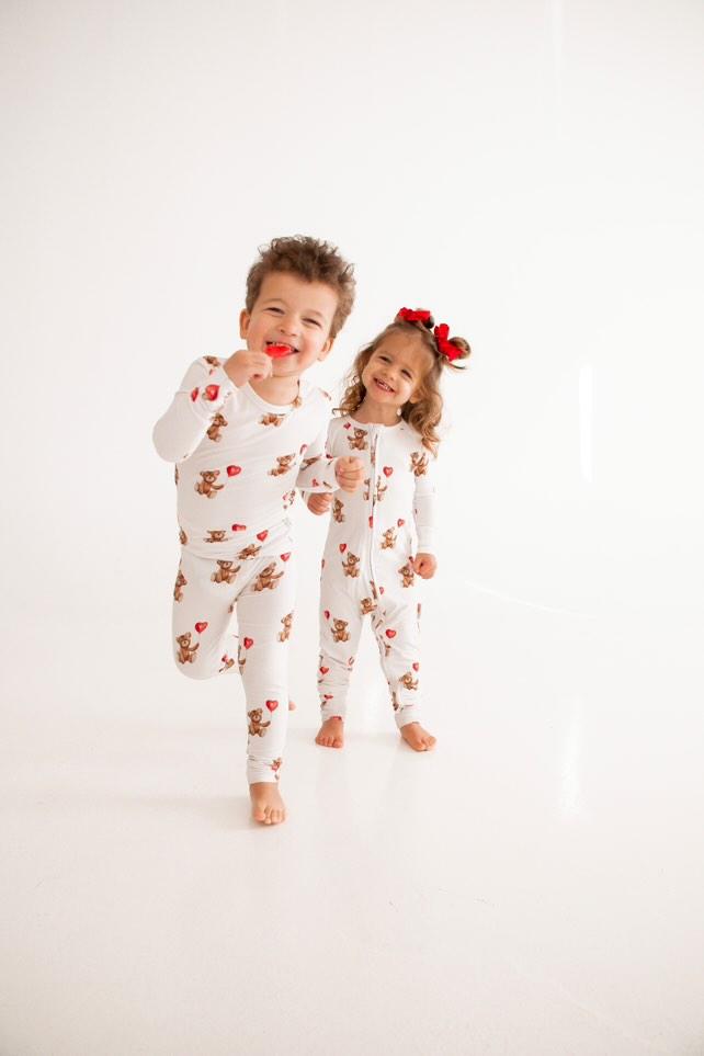 Valentines Teddy Zip Romper - Ribbed Bamboo