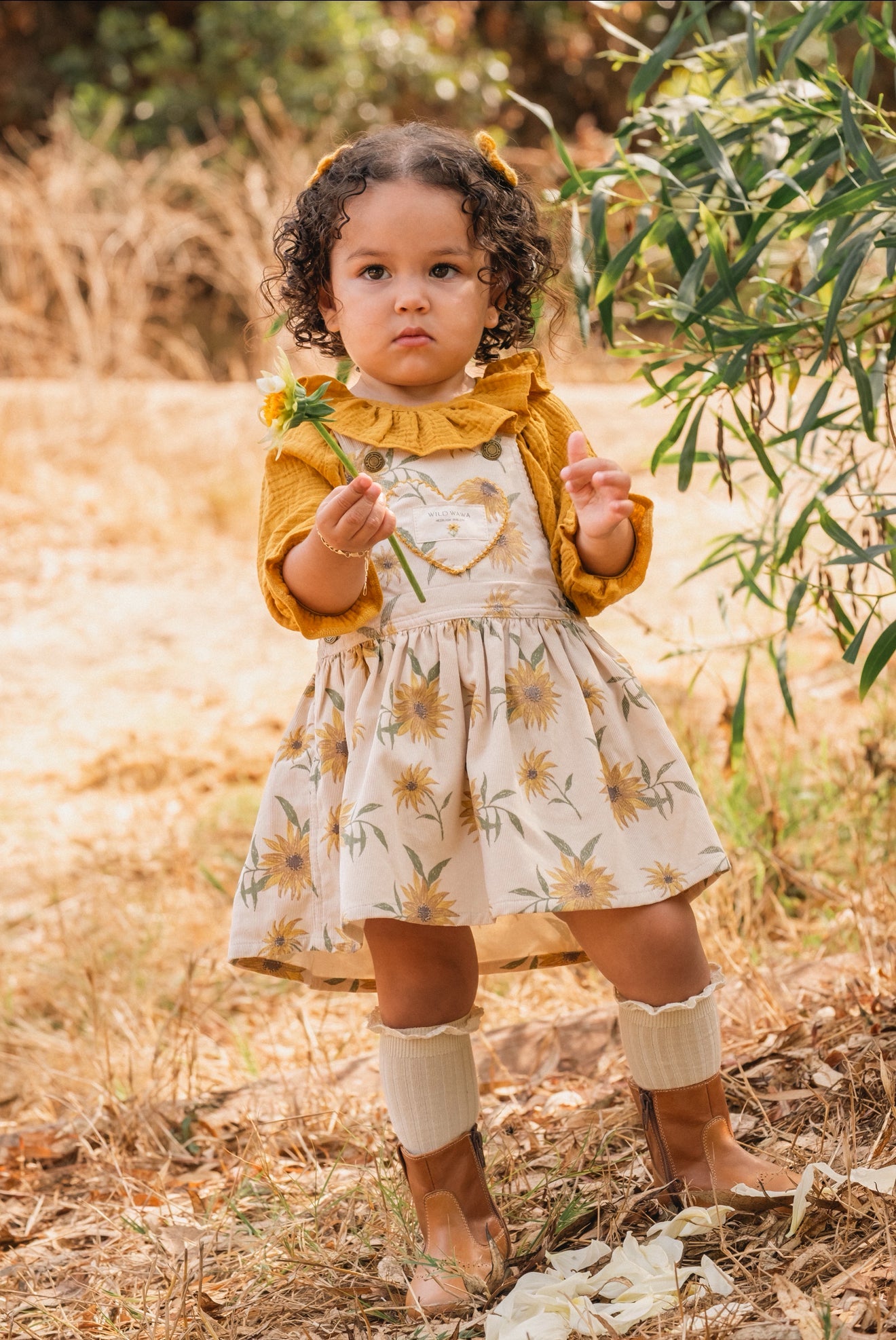 Heart Pocket Overall Dress - Sunflower Field