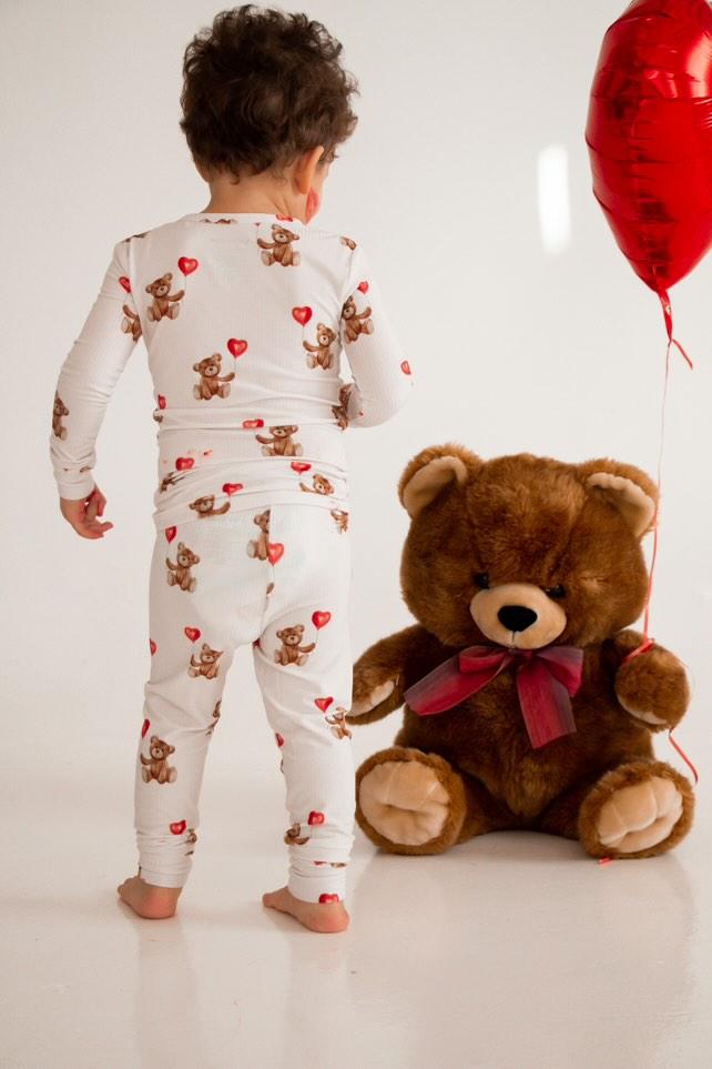 Valentines Teddy 2 Pc Ribbed Bamboo Set