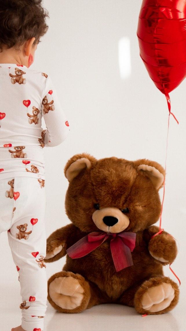 Valentines Teddy 2 Pc Ribbed Bamboo Set