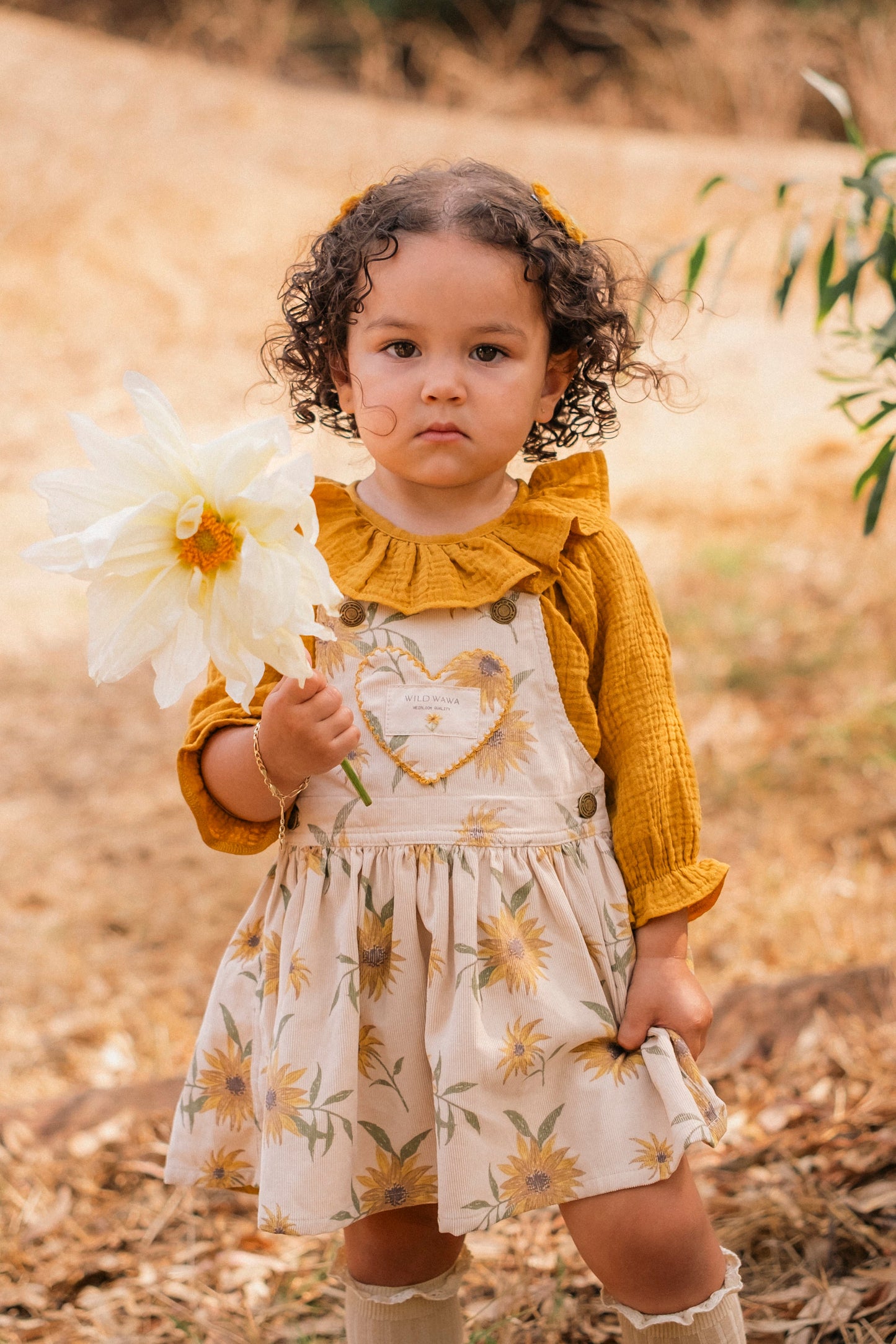 Heart Pocket Overall Dress - Sunflower Field
