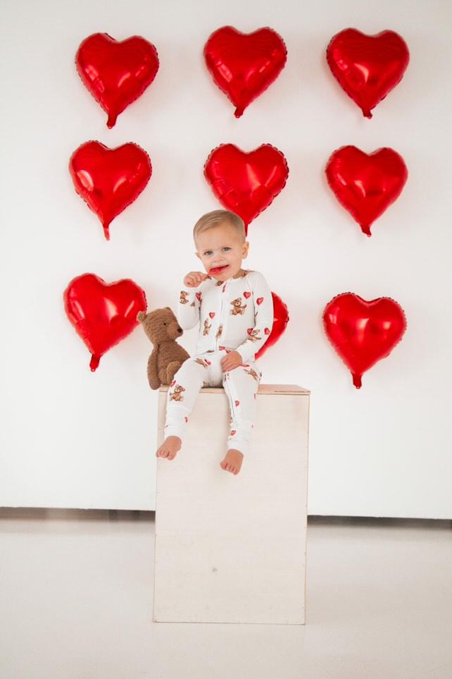 Valentines Teddy Zip Romper - Ribbed Bamboo