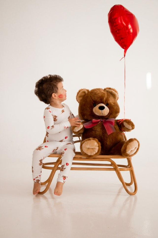 Valentines Teddy 2 Pc Ribbed Bamboo Set