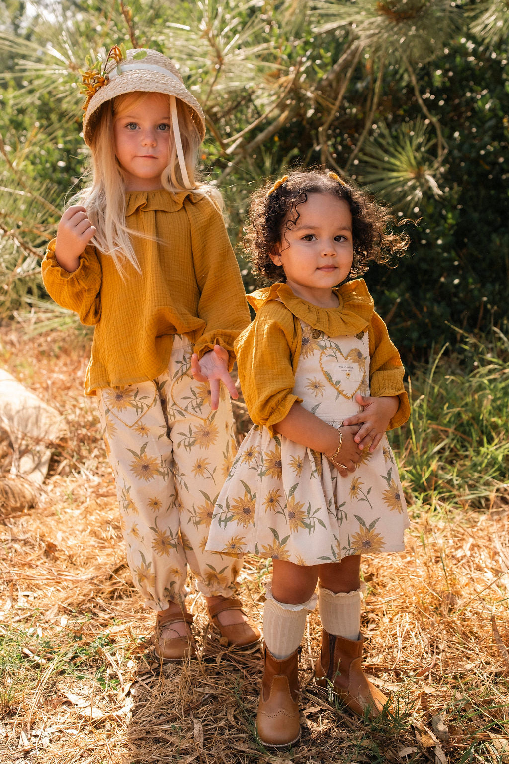 Heart Pocket Overall Dress - Sunflower Field