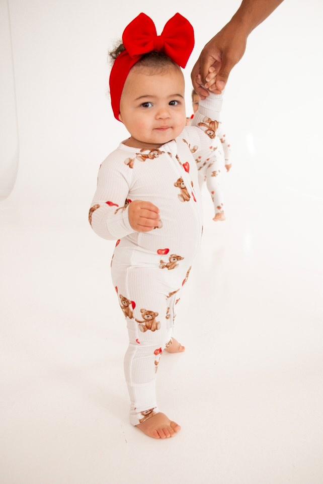 Valentines Teddy Zip Romper - Ribbed Bamboo