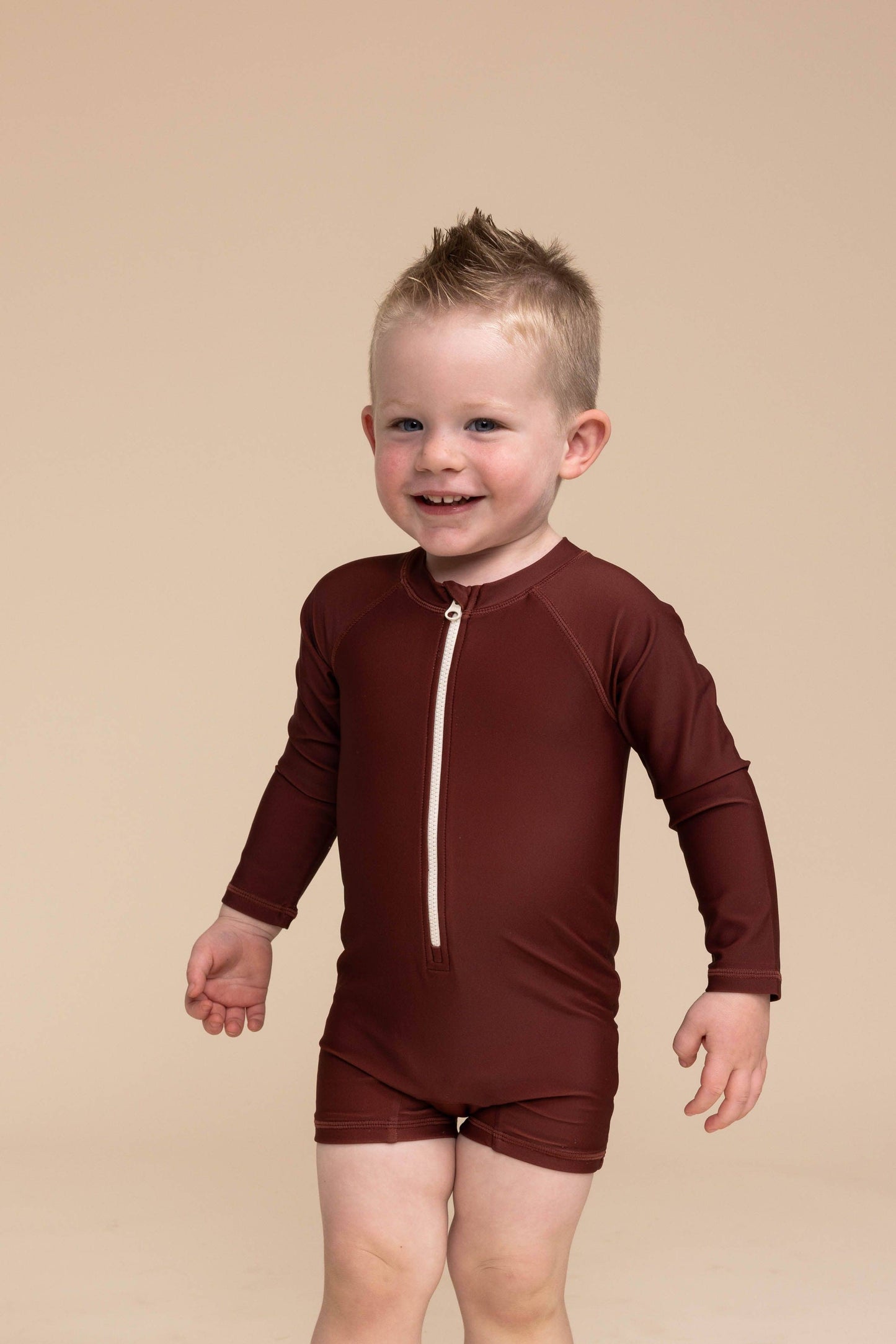 Zip-Up Rashguard | Warm Brown/Tan Color Block